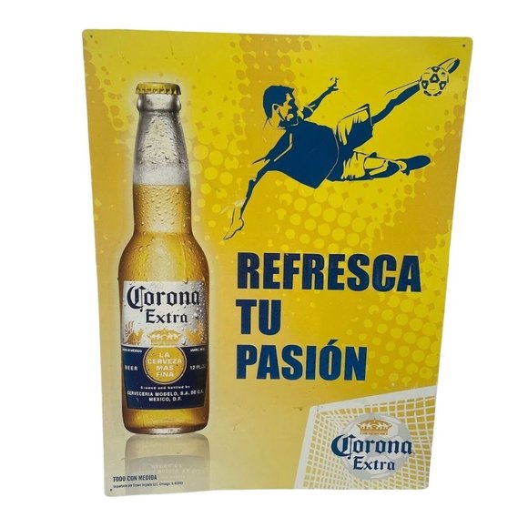 'Refresca Tu Pasión' Soccer Corona Metal Beer Advertising Tin Sign - Picture 1 of 7